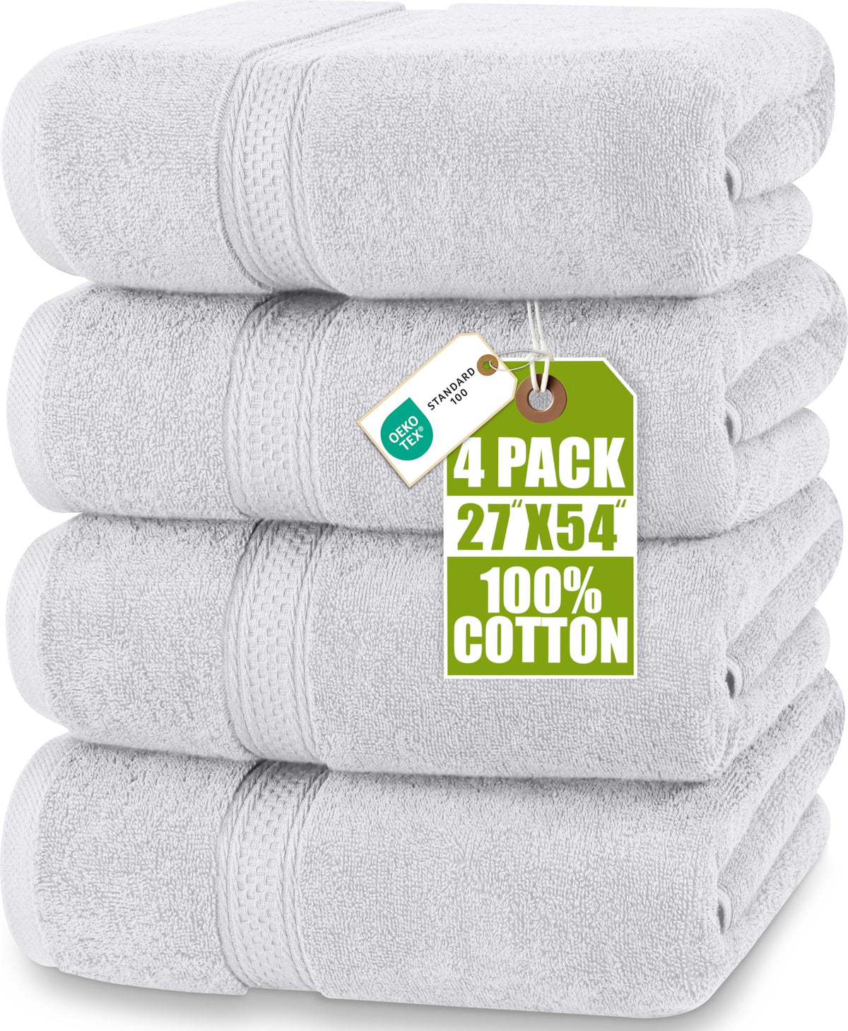 Cotton Bath Towels, 4 Pack – 27 × 54 in