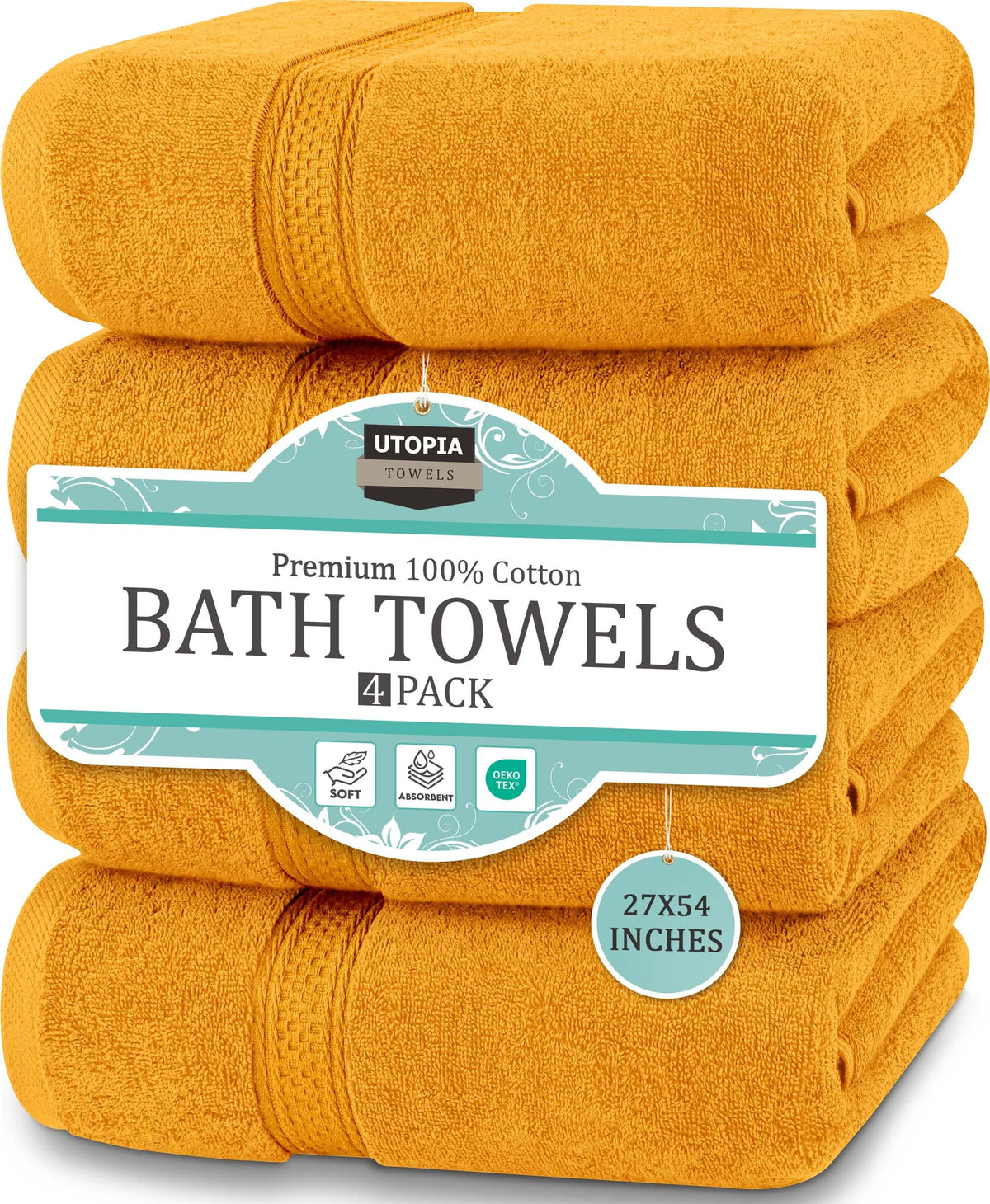 Cotton Bath Towels, 4 Pack – 27 × 54 in