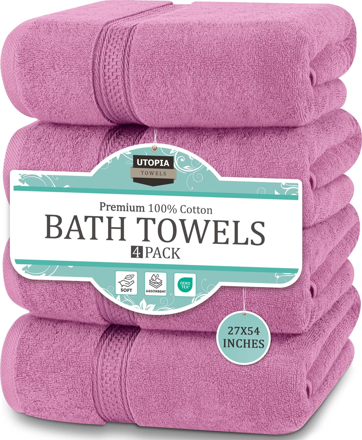 Cotton Bath Towels, 4 Pack – 27 × 54 in