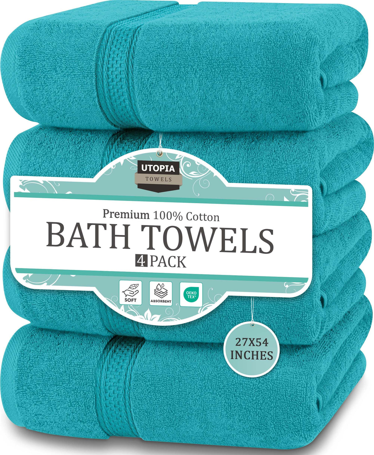 Cotton Bath Towels, 4 Pack – 27 × 54 in