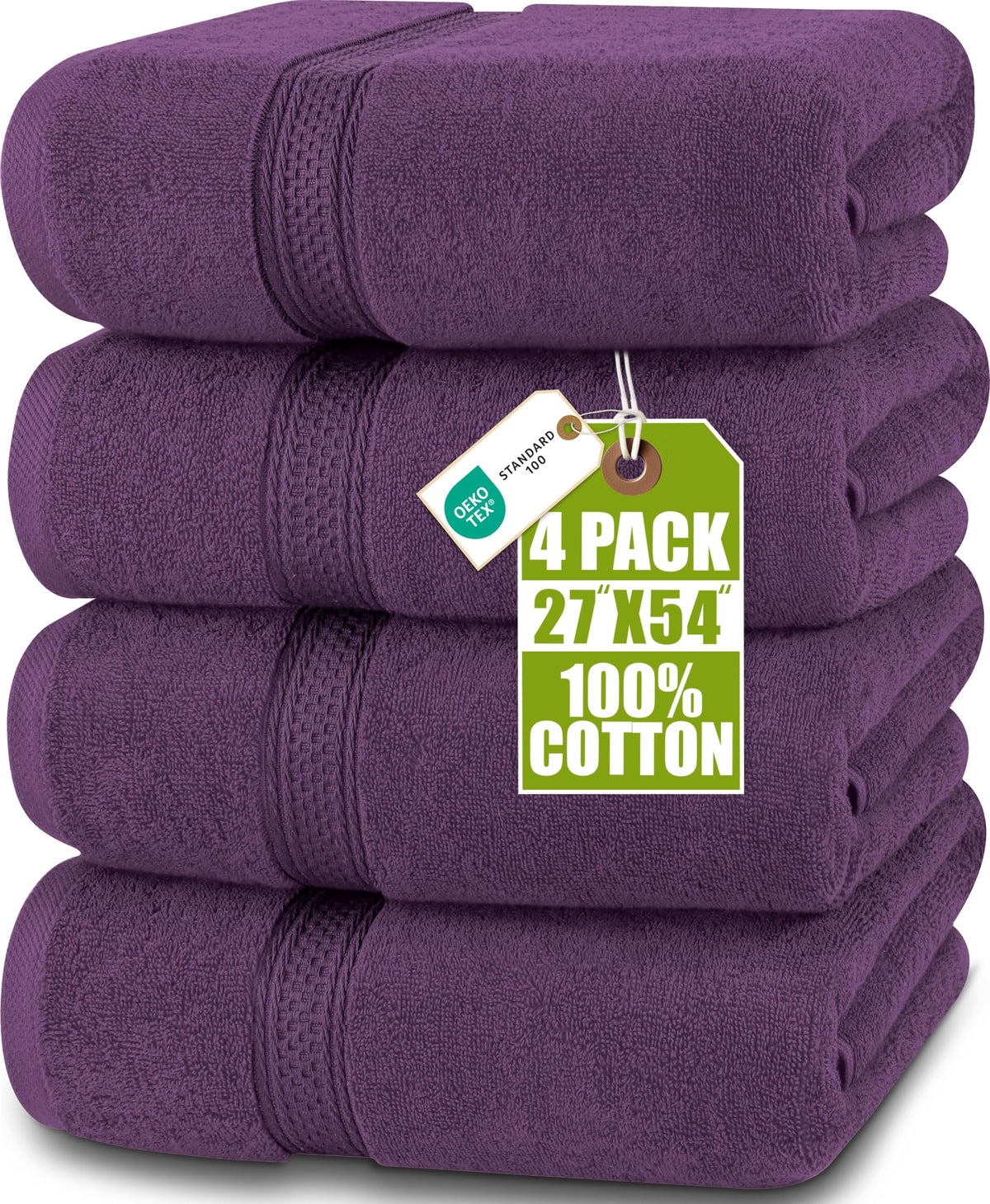 Cotton Bath Towels, 4 Pack – 27 × 54 in