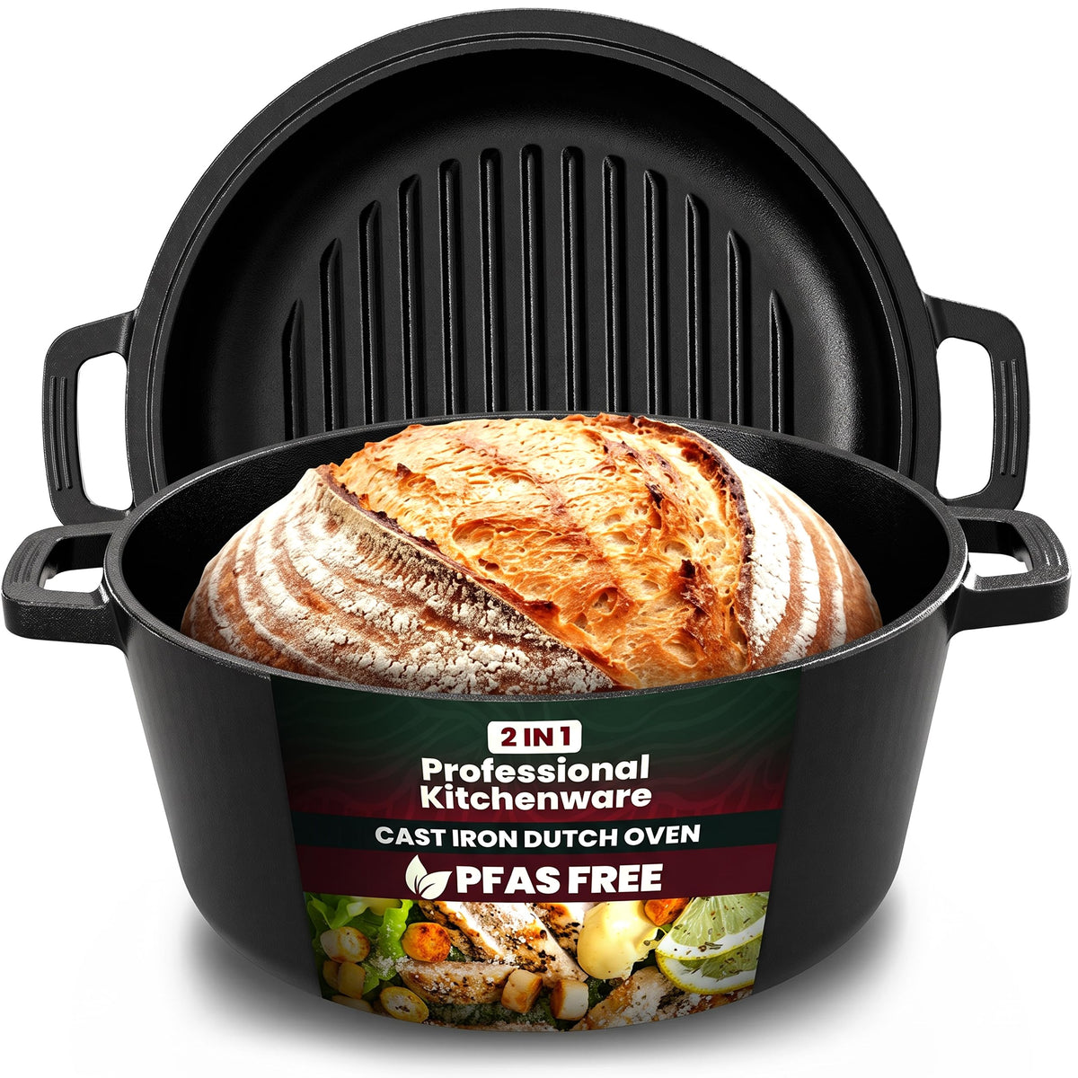 Pre-Seasoned Cast Iron Dutch Oven with Skillet Lid, 5 qt