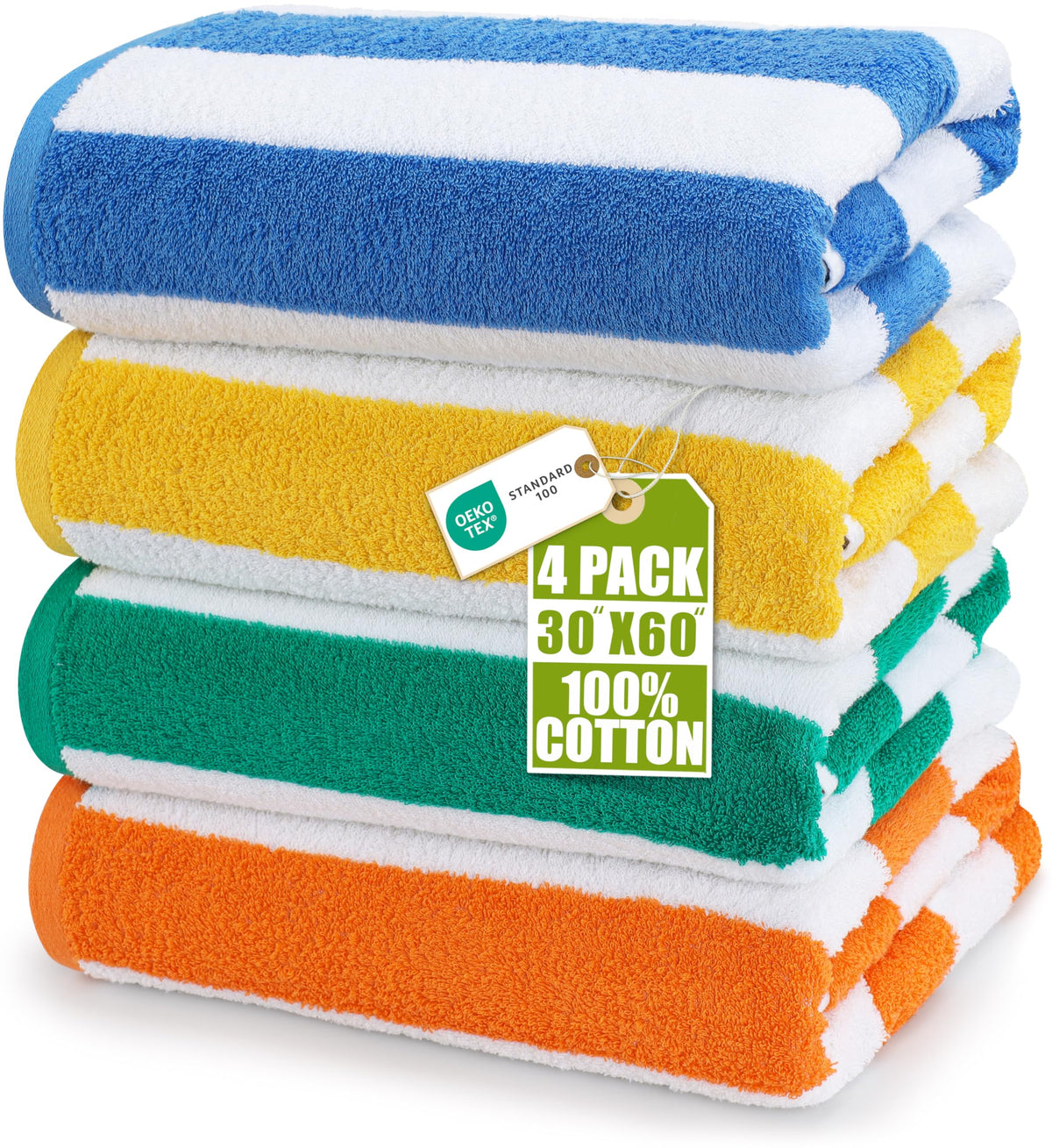 Cabana Cotton Beach Towels 6 pack, 30 x 60 in, Variety