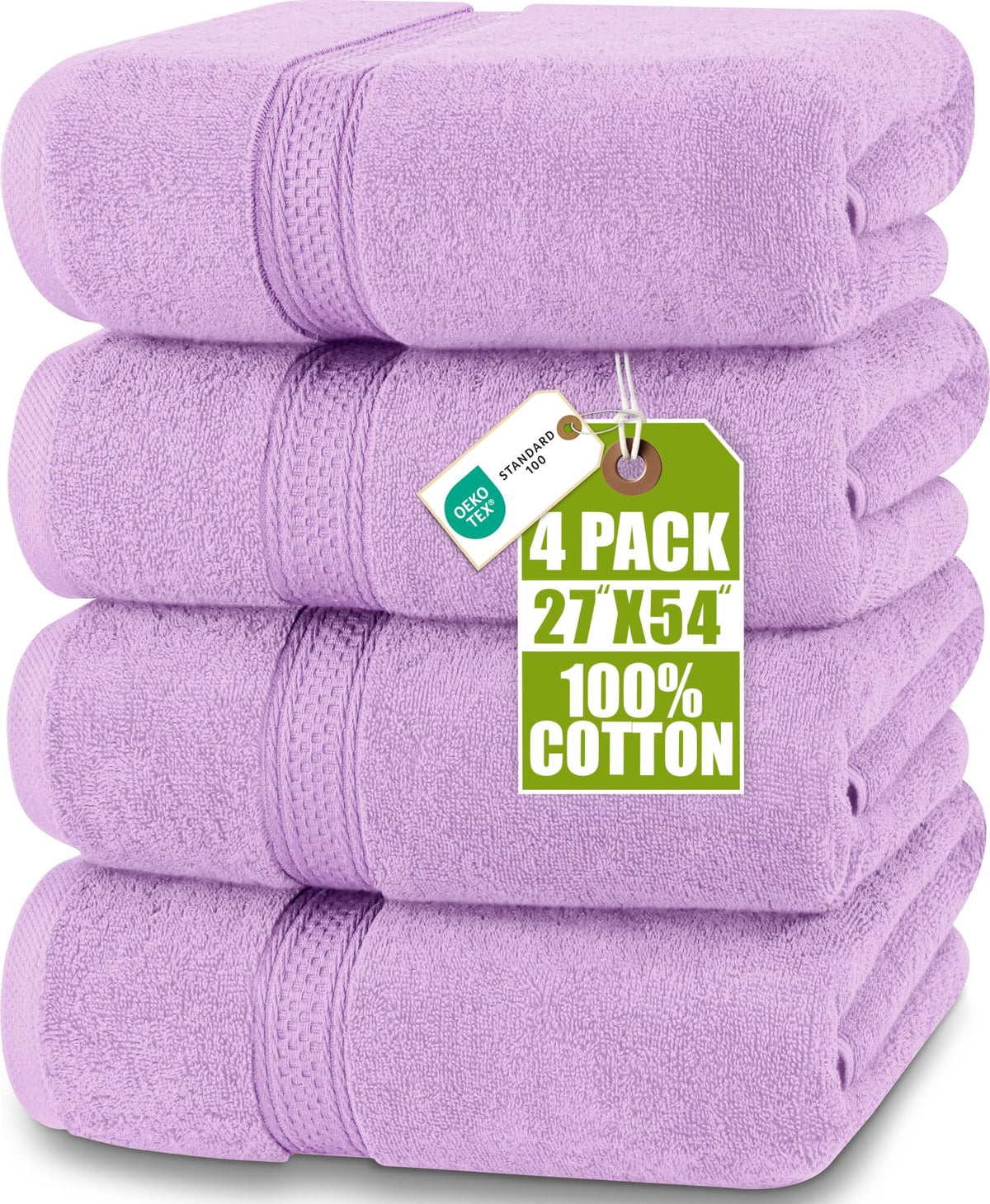 Cotton Bath Towels, 4 Pack – 27 × 54 in