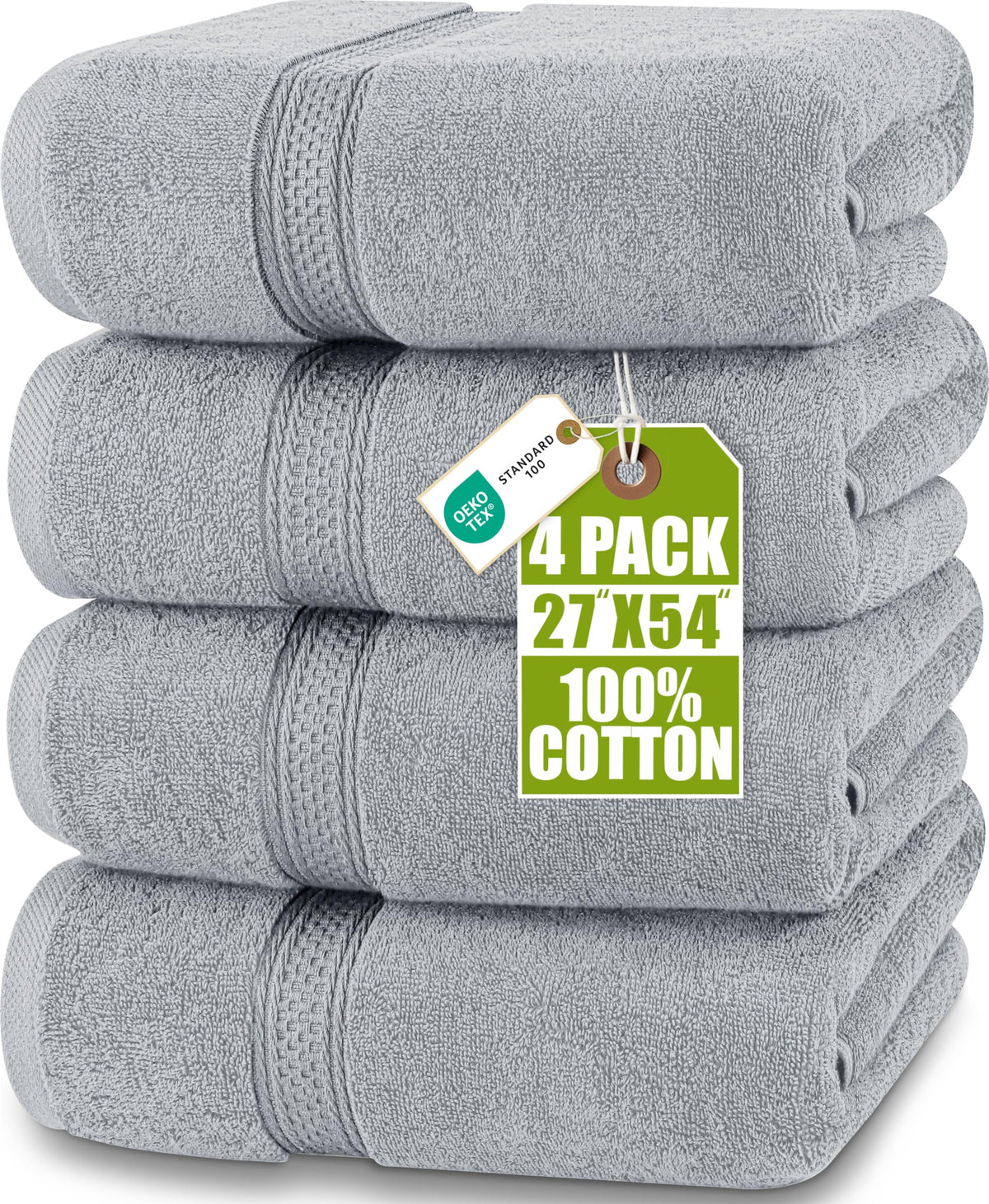 Cotton Bath Towels, 4 Pack – 27 × 54 in