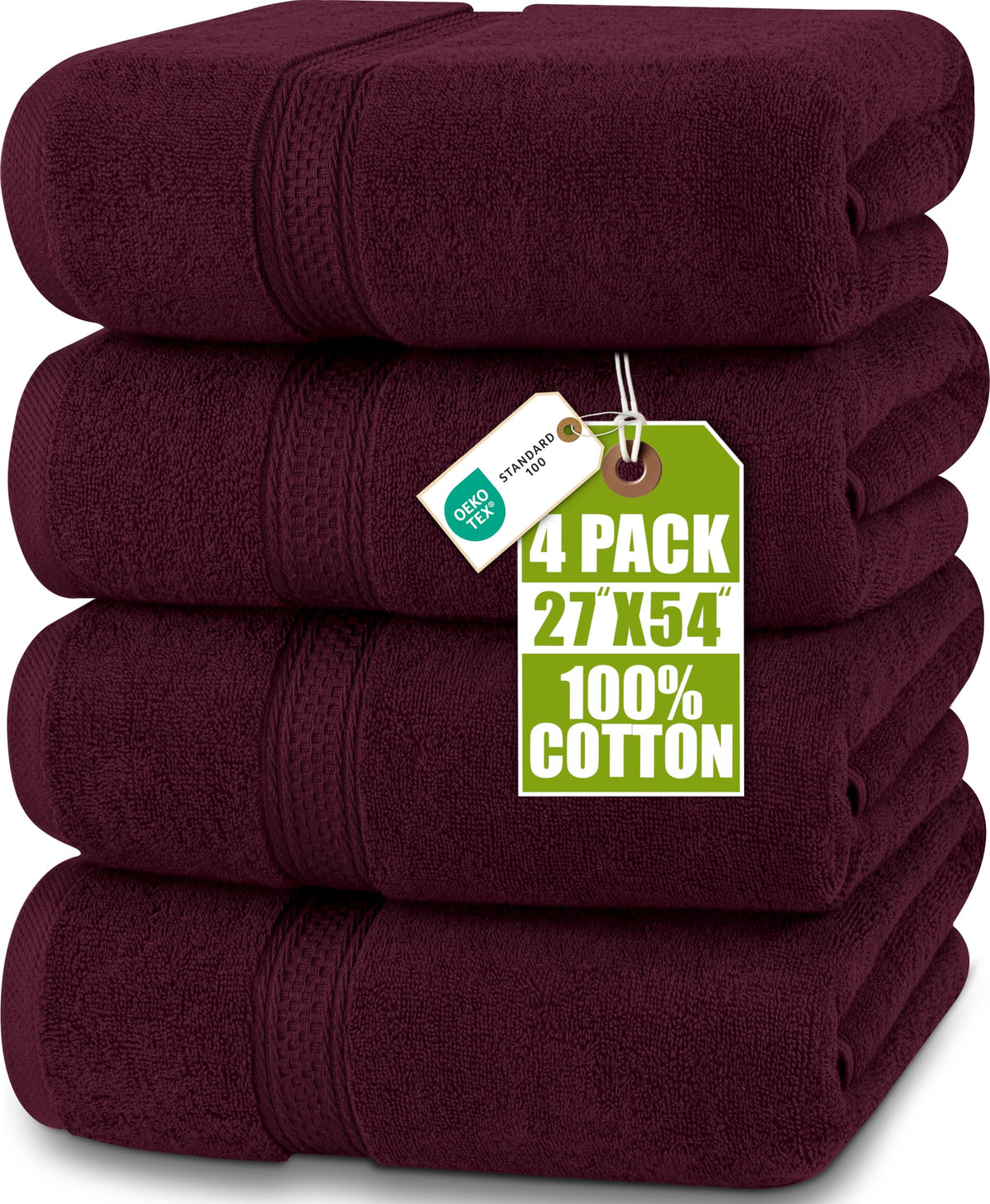 Cotton Bath Towels, 4 Pack – 27 × 54 in