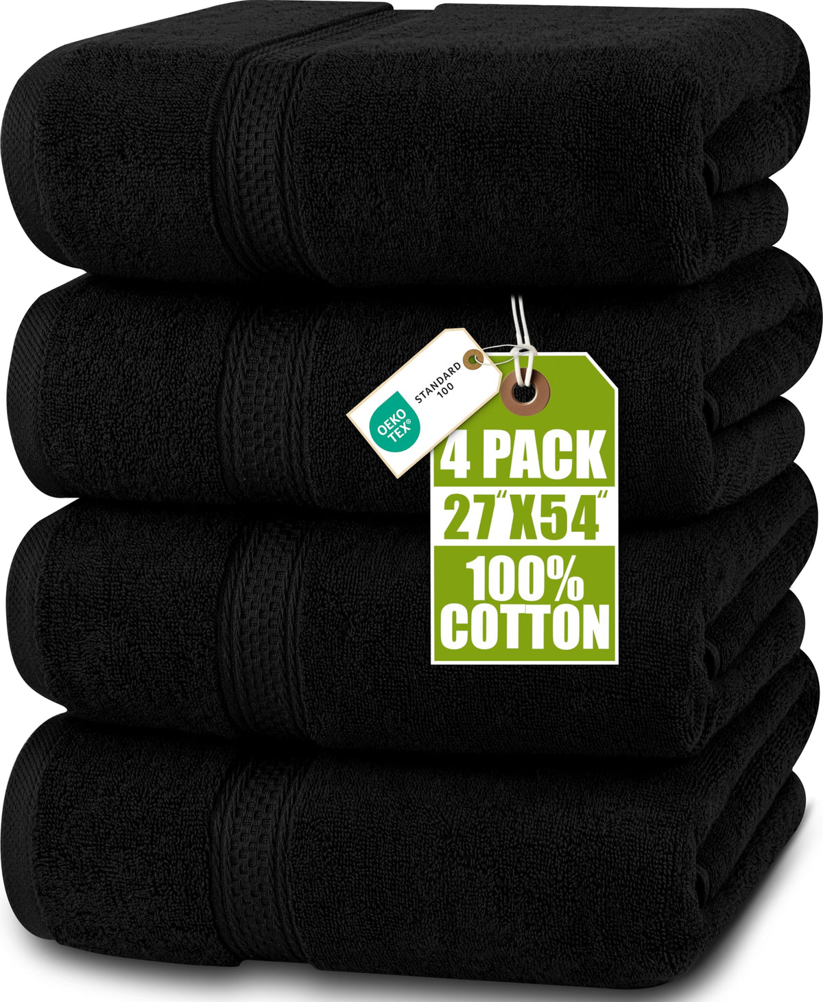 Cotton Bath Towels, 4 Pack – 27 × 54 in