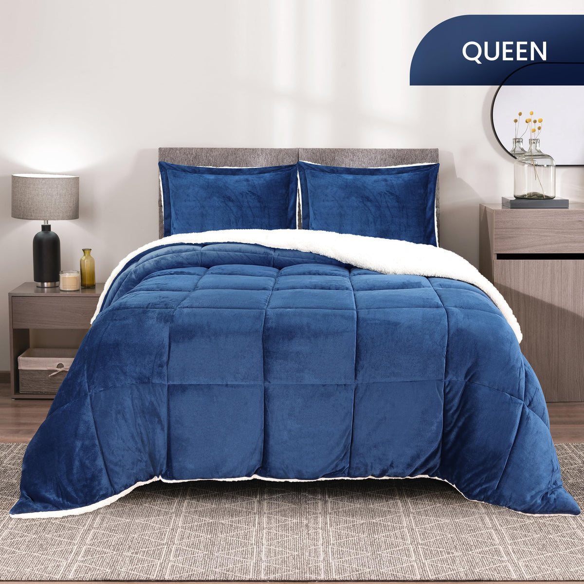 Sherpa Flannel Comforter Set Queen