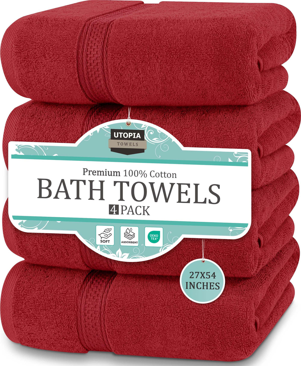 Cotton Bath Towels, 4 Pack – 27 × 54 in