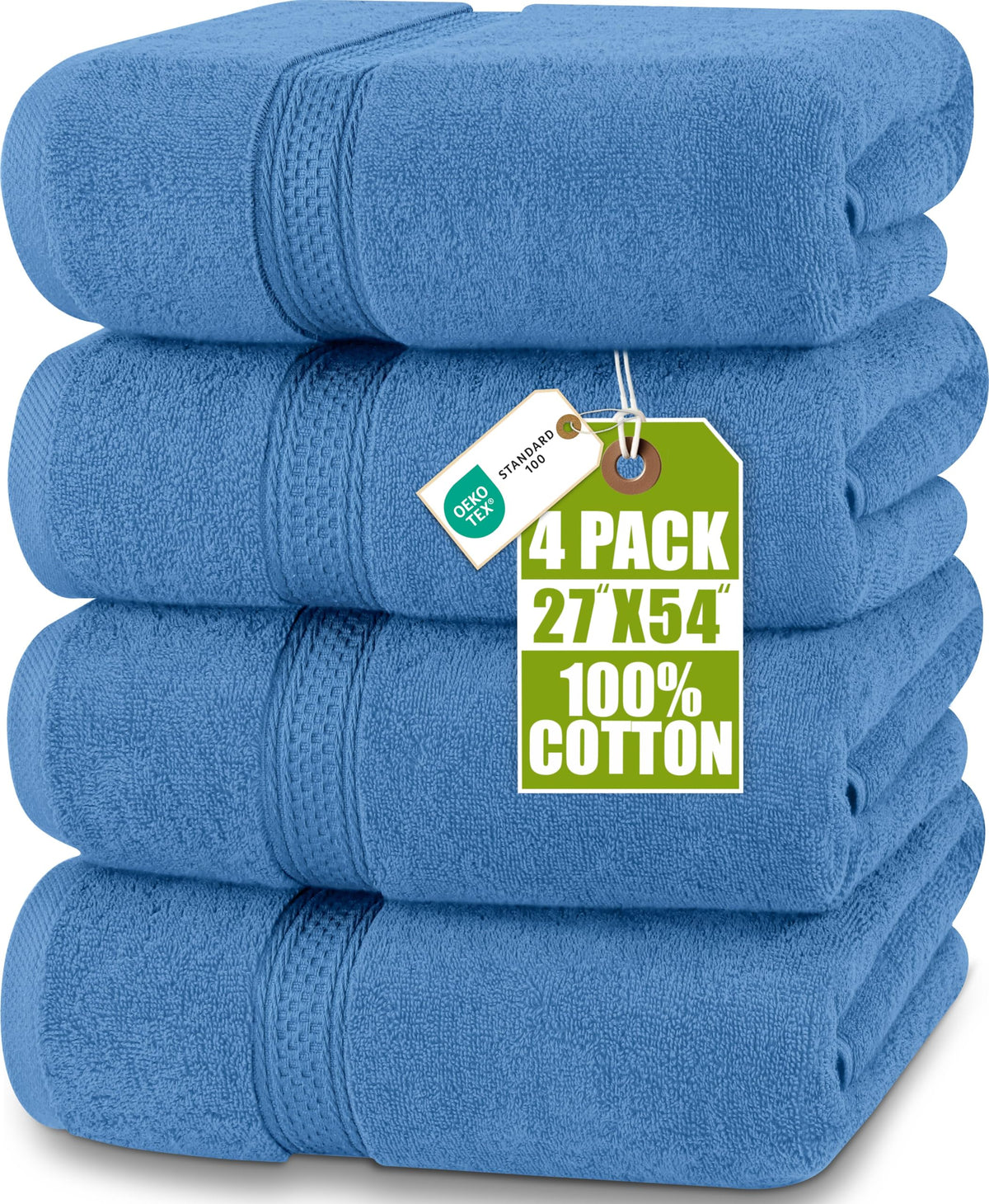 Cotton Bath Towels, 4 Pack – 27 × 54 in