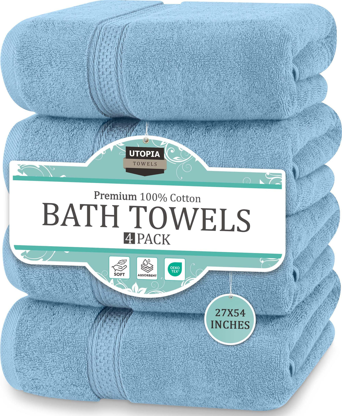 Cotton Bath Towels, 4 Pack – 27 × 54 in