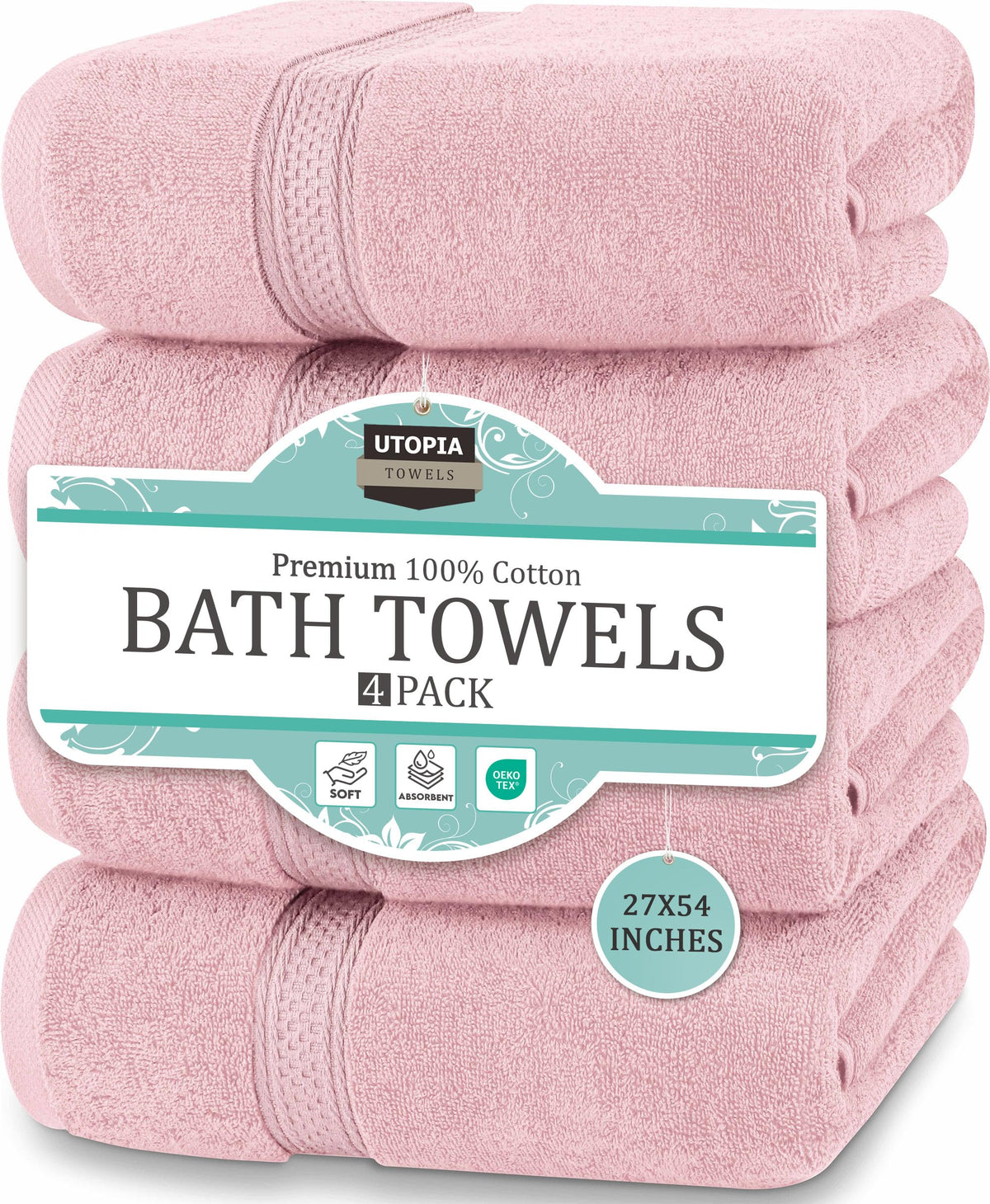 Cotton Bath Towels, 4 Pack – 27 × 54 in