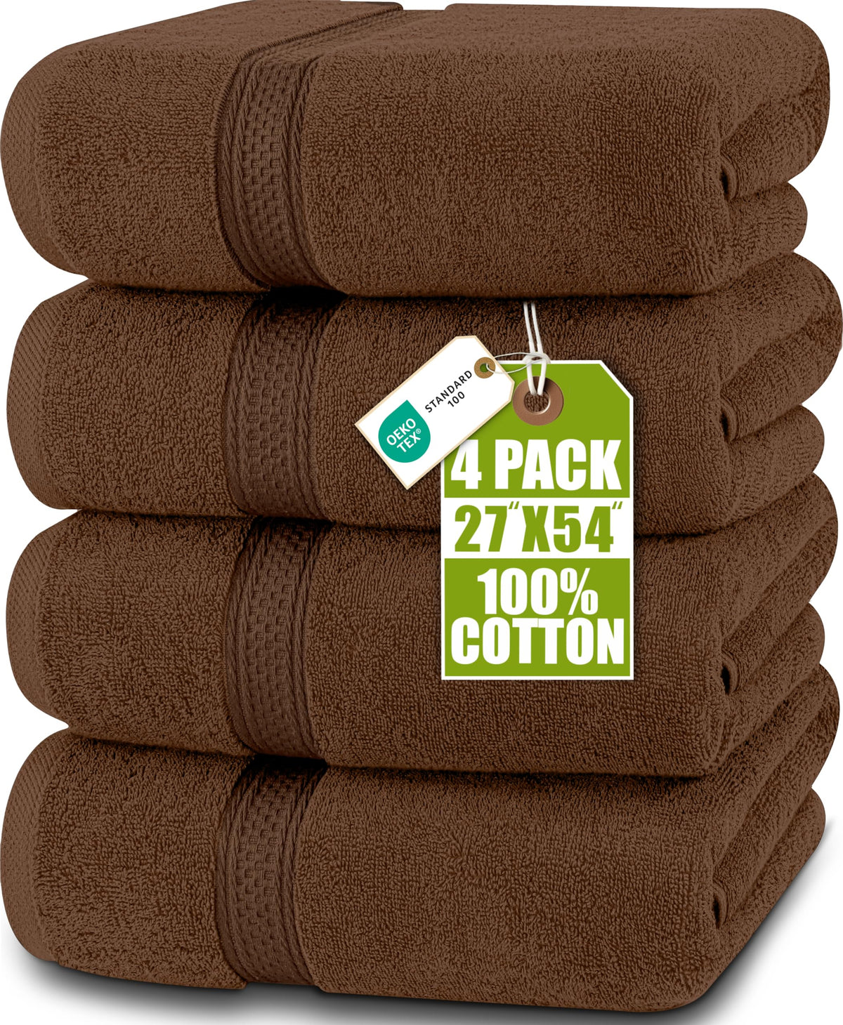 Cotton Bath Towels, 4 Pack – 27 × 54 in