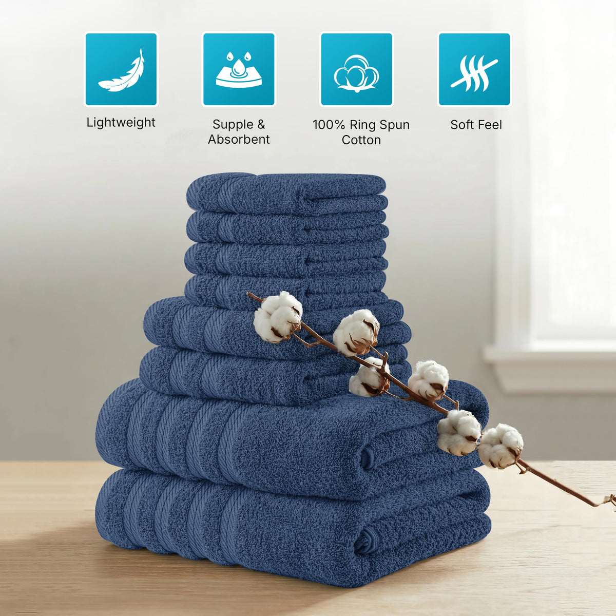 Cotton Towel Set – 8 Piece Navy