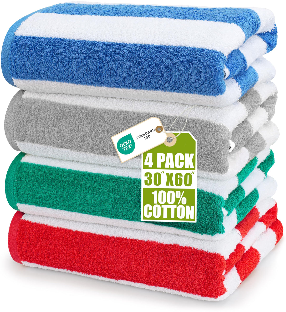 Cabana Cotton Beach Towels 6 pack, 30 x 60 in, Variety