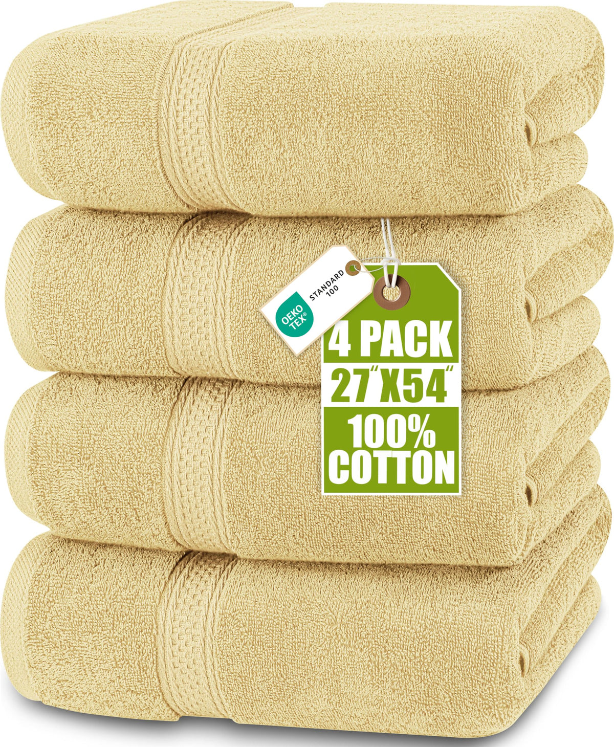 Cotton Bath Towels, 4 Pack – 27 × 54 in