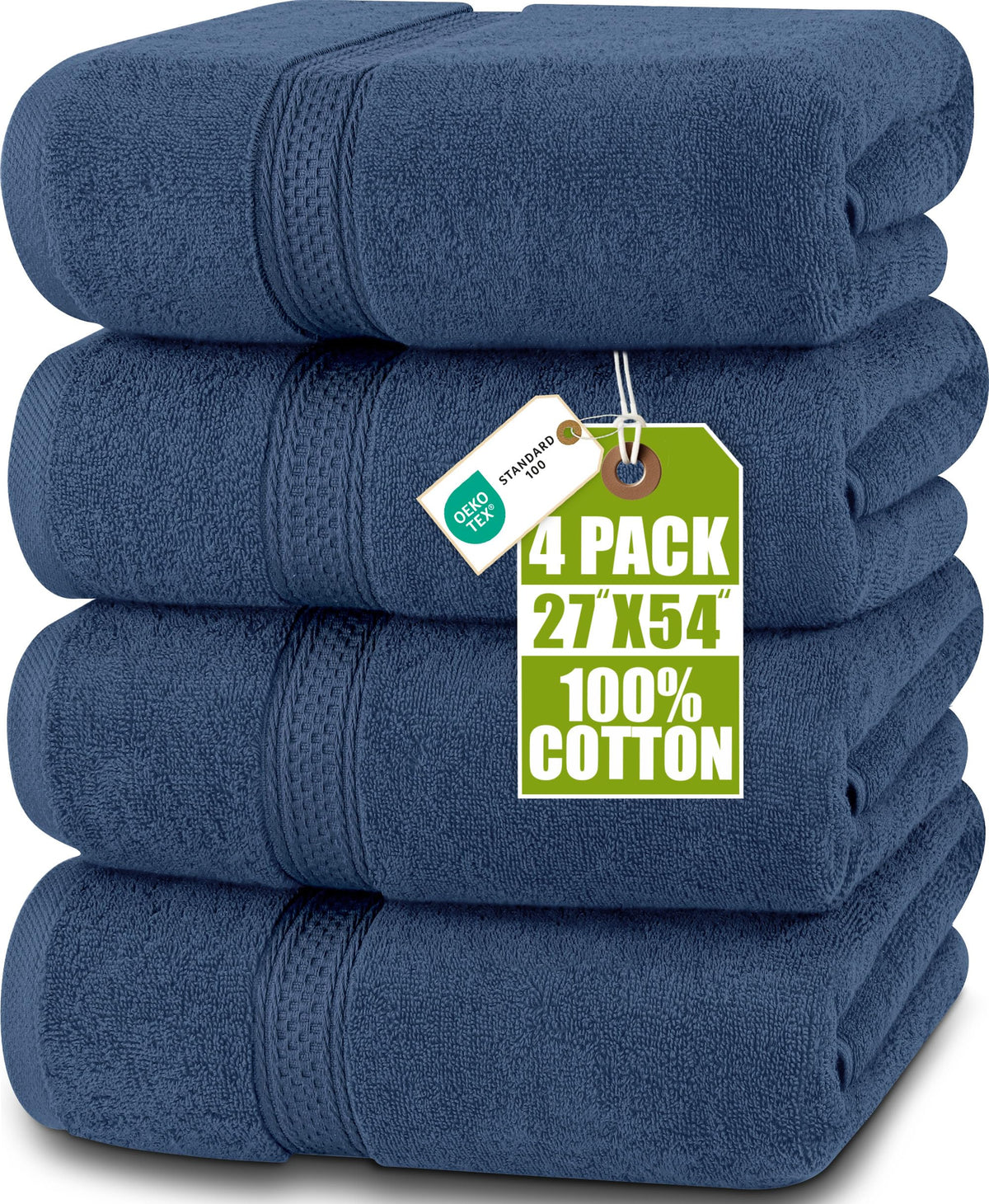 Cotton Bath Towels, 4 Pack – 27 × 54 in