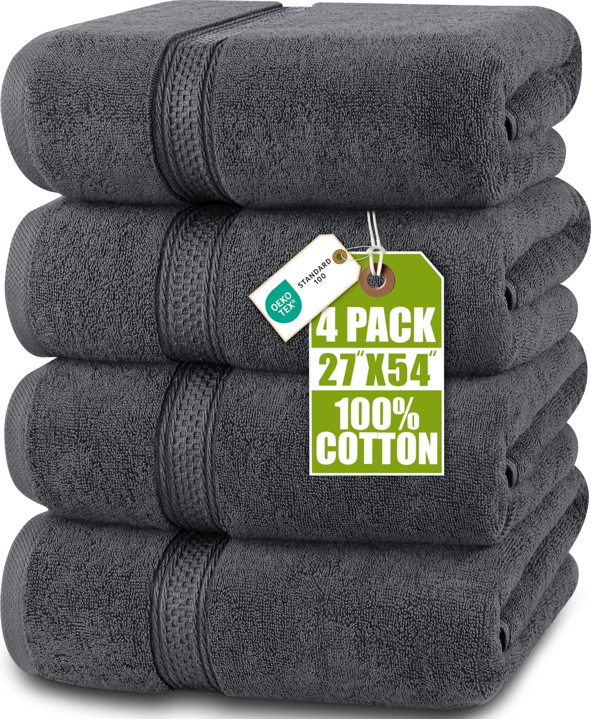 Cotton Bath Towels, 4 Pack – 27 × 54 in