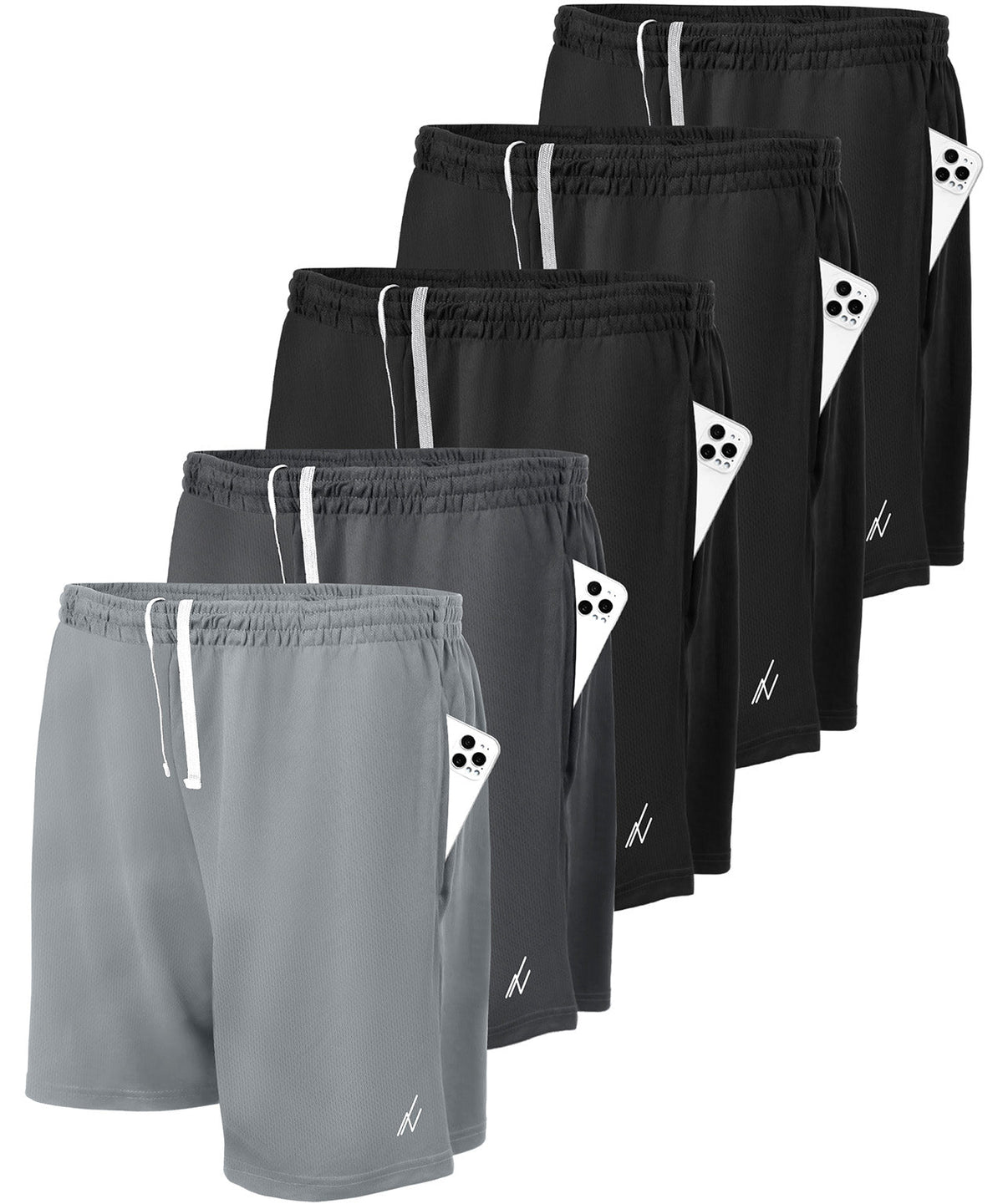 Black-Black-Black-Dark Grey-Medium Grey-pack of 5