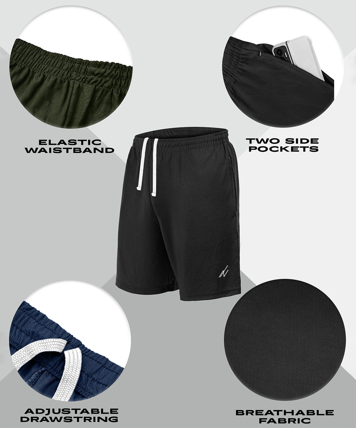 Black-Black-Navy-Dark Grey-Army Green-pack of 5