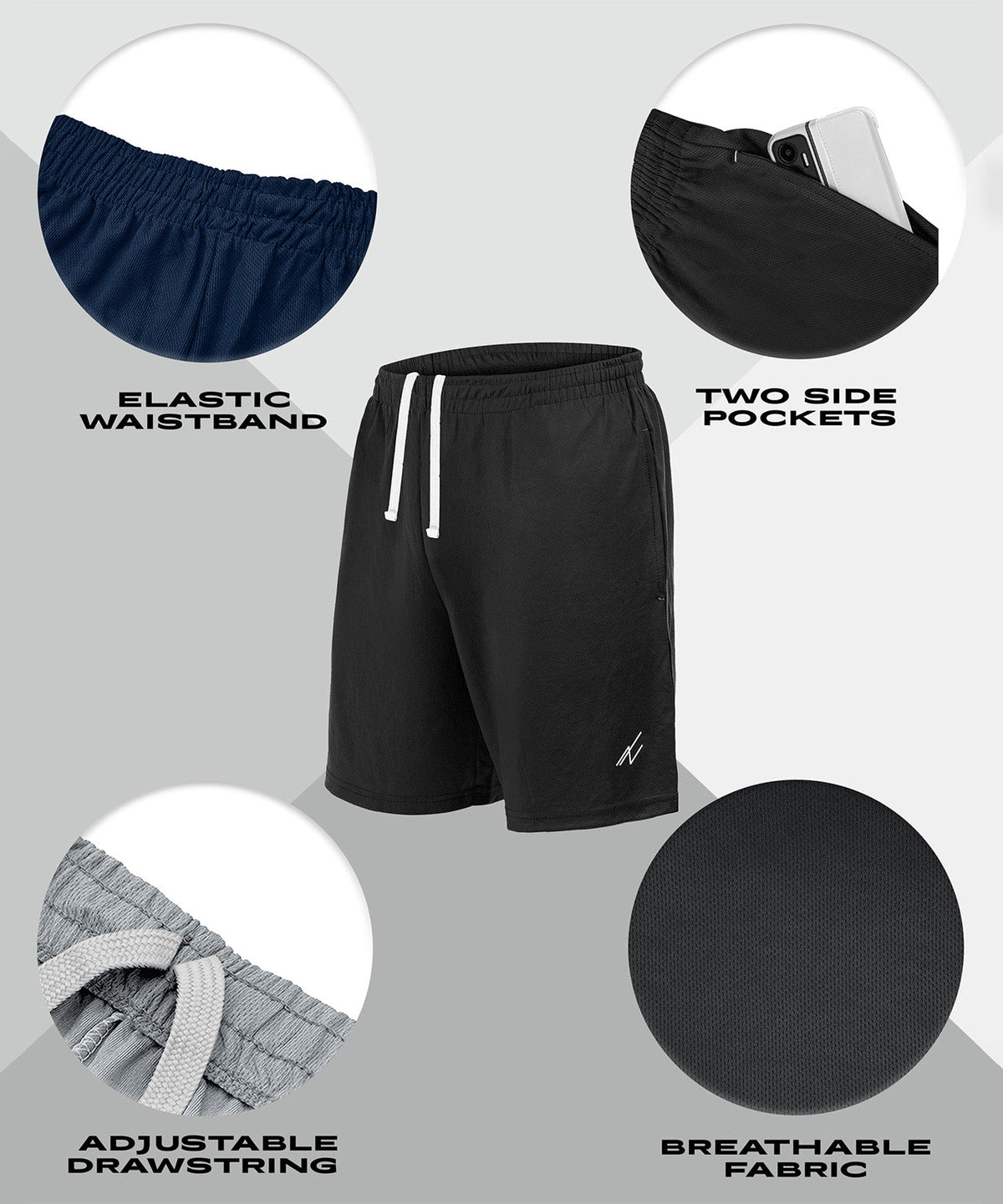 Black-Navy-Dark Grey-Medium Grey-Royal Blue-pack of 5