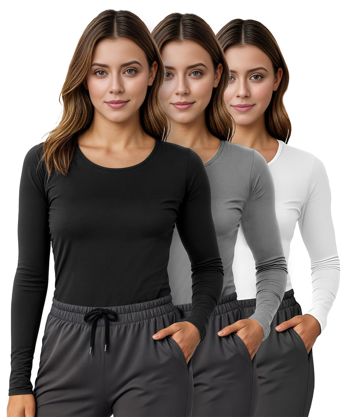 Black-Light Grey-White-Pack of 3