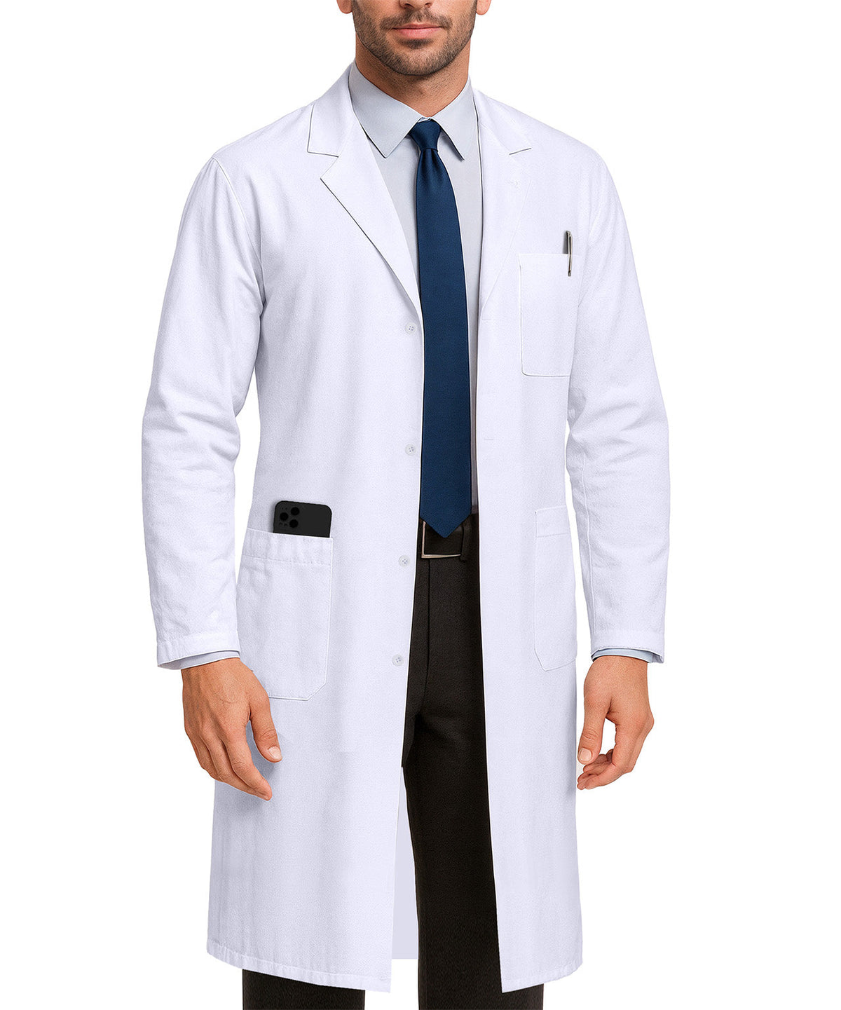 Men's Lab Coat with Side-Slit Access and 3 Pockets