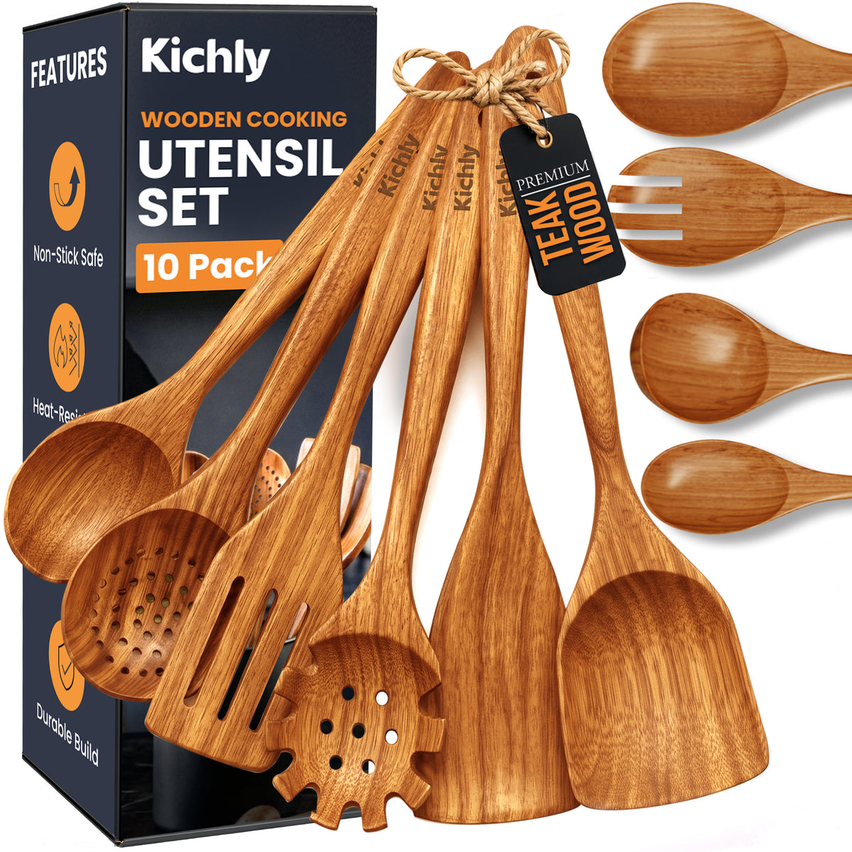 Teak Wooden Cooking Spoons Set - 10 Piece