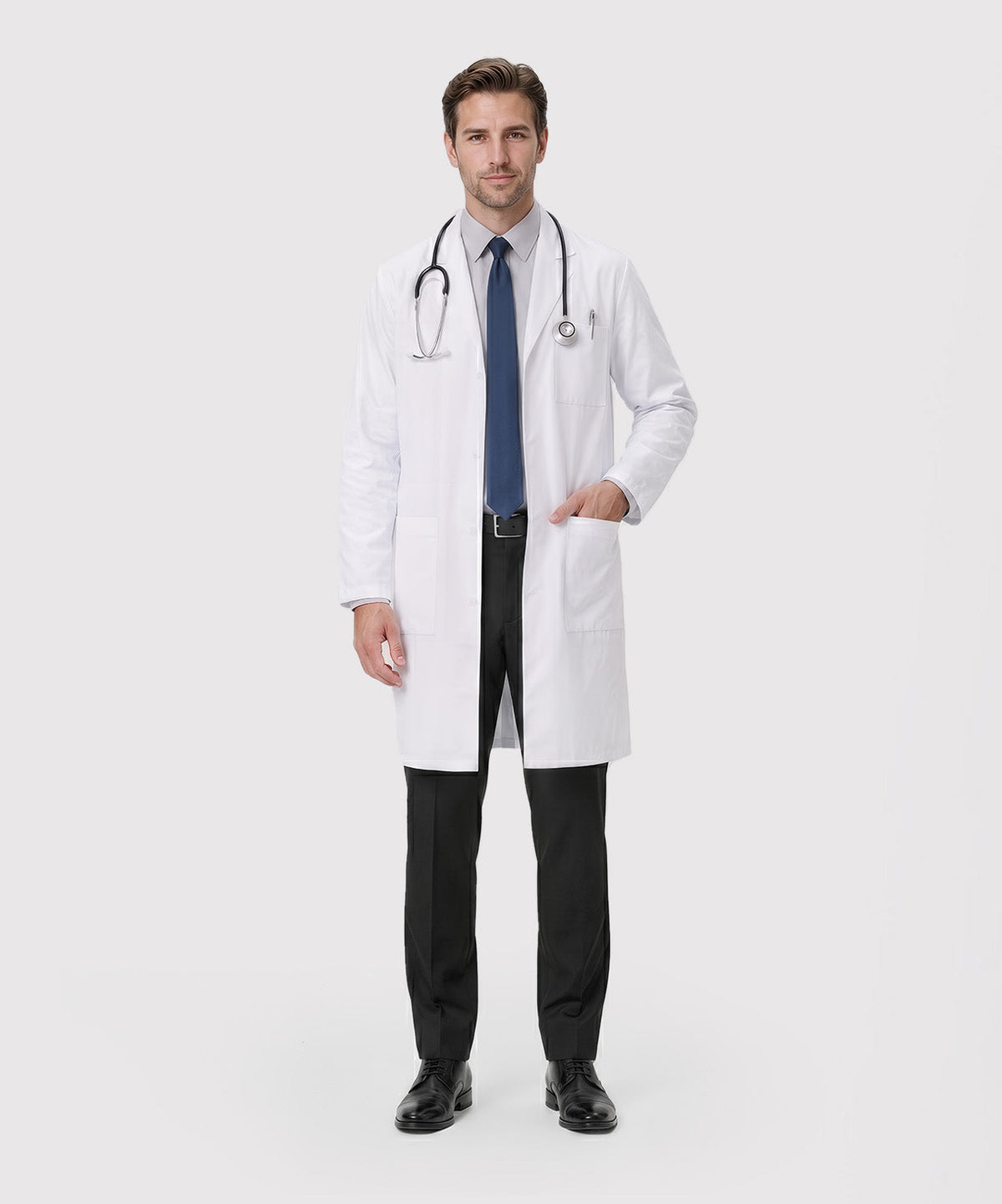 Men's Lab Coat with Side-Slit Access and 3 Pockets