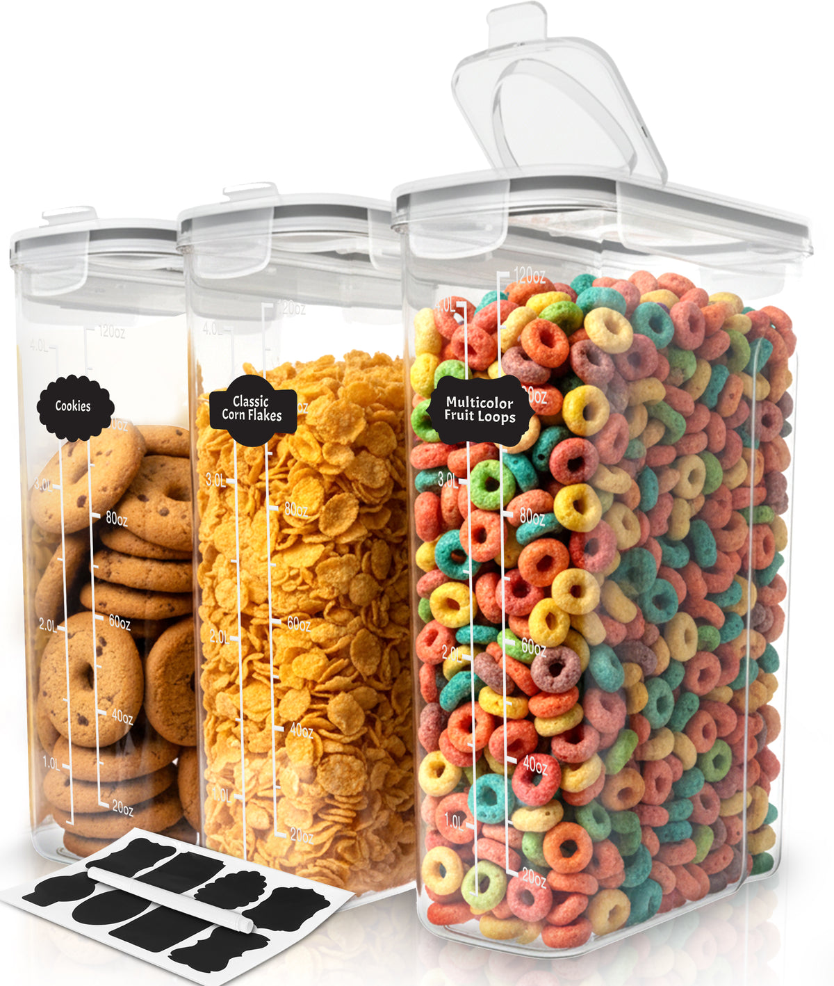 Airtight Cereal Storage Container, 4L - Clear - 3 Pack