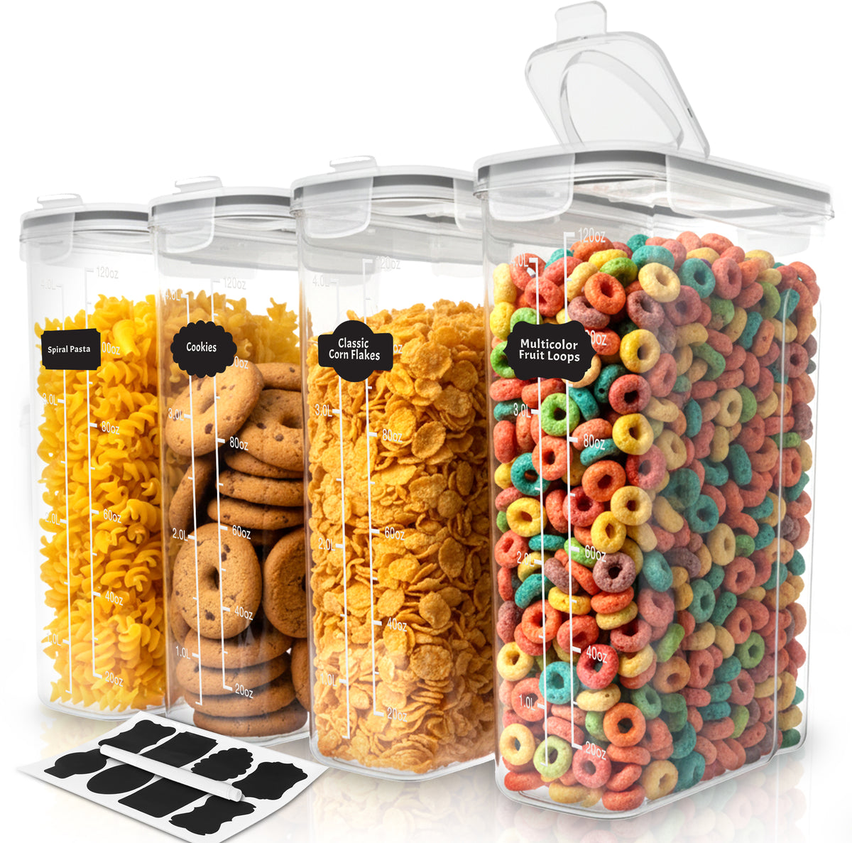 Airtight Cereal Storage Container, 4L - Clear - 4 Pack