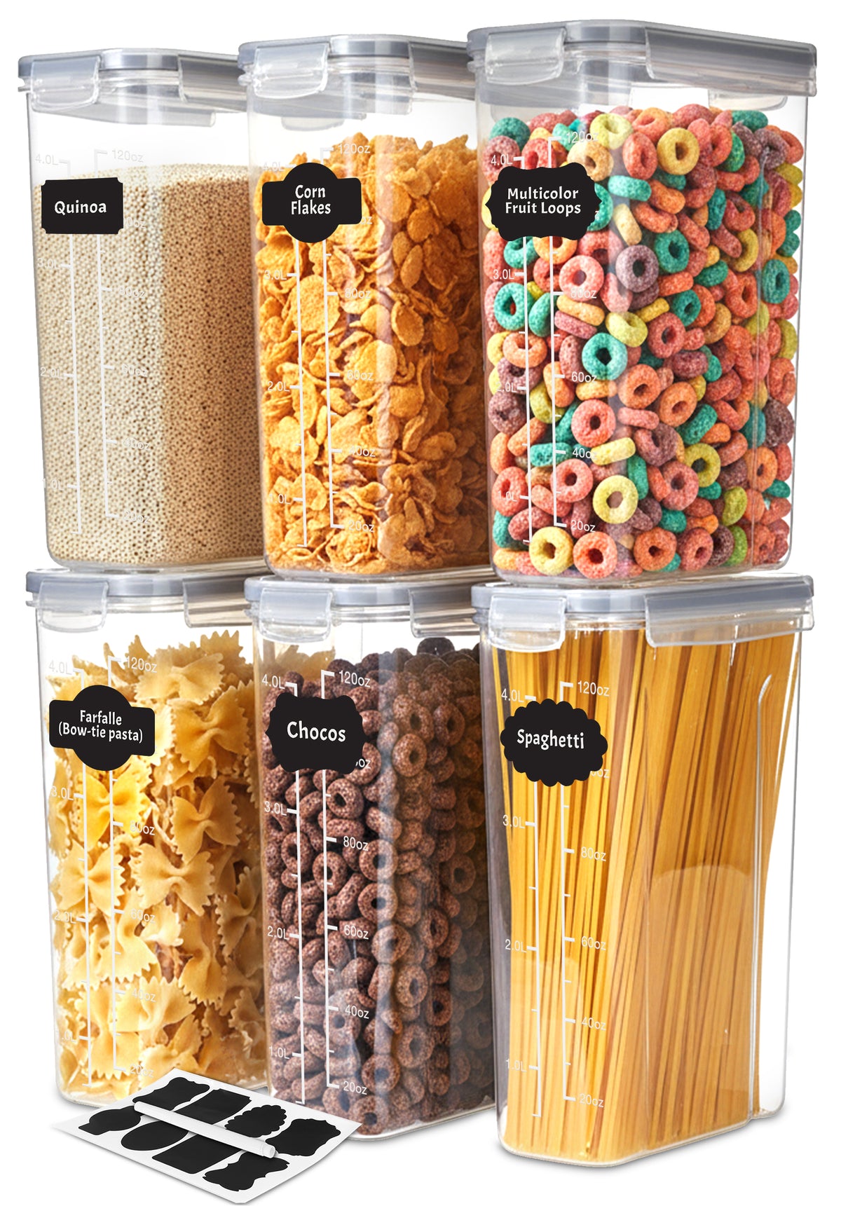 Airtight Cereal Storage Container, 4L - Clear - 6 Pack