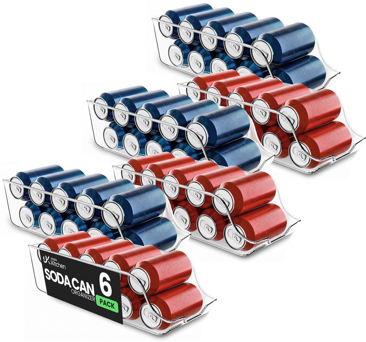 Soda Can Organizer for Fridge - Clear - 6 Pack