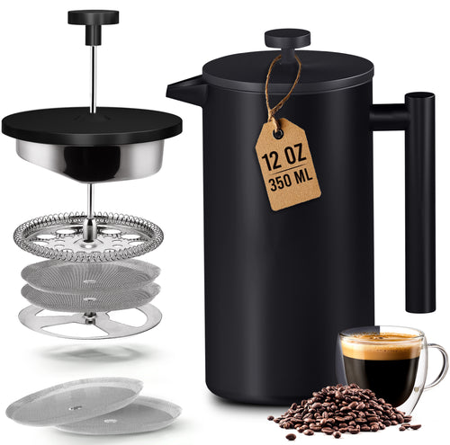 Stainless Steel French Press - 12 Oz / Black