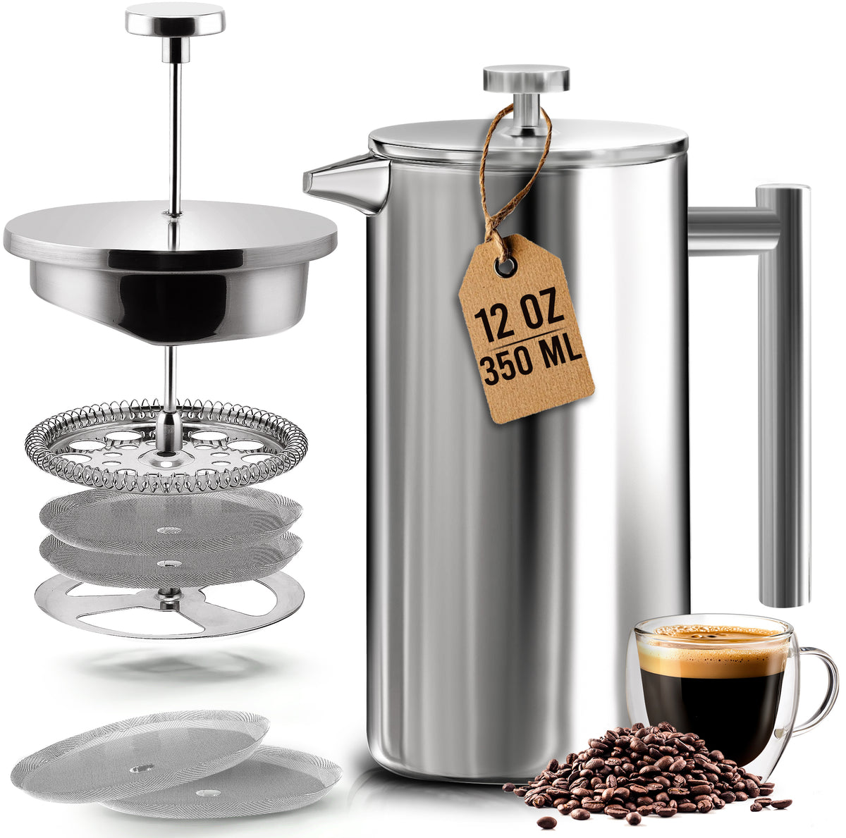 Stainless Steel French Press - 12 Oz / Silver