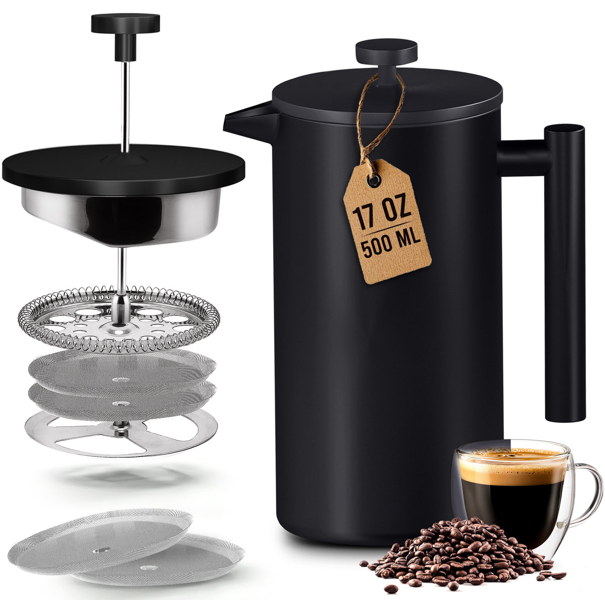 Stainless Steel French Press - 17 Oz / Black